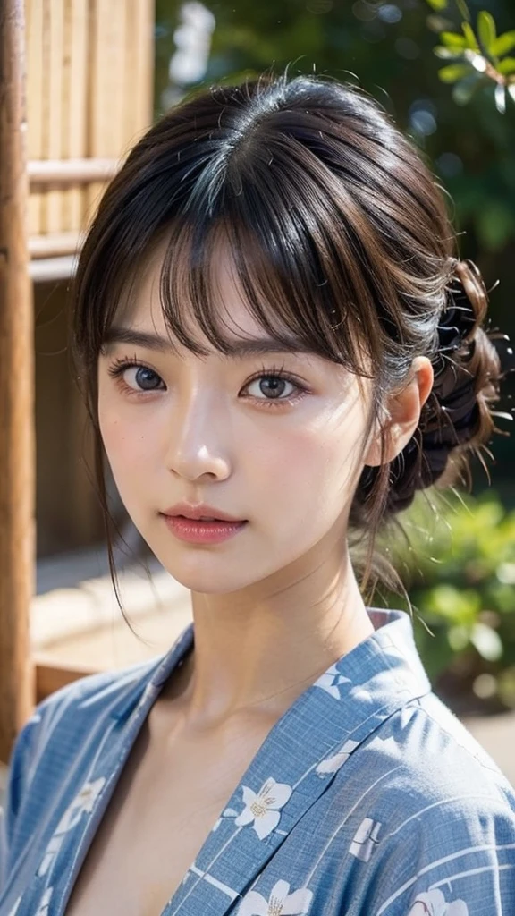 Model actress、One Woman、cool、Japanese and half European、Close-up of face、30 generation beauty、Realistic Skin、yukata