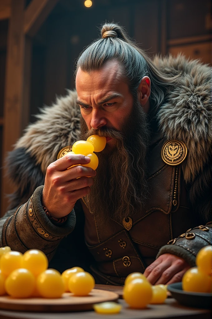 Viking eating jelly bananas