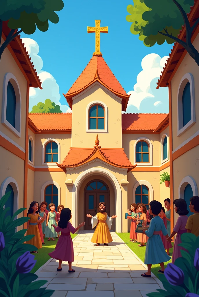 A cartoon with a biblical story , also with a school called light and truth 