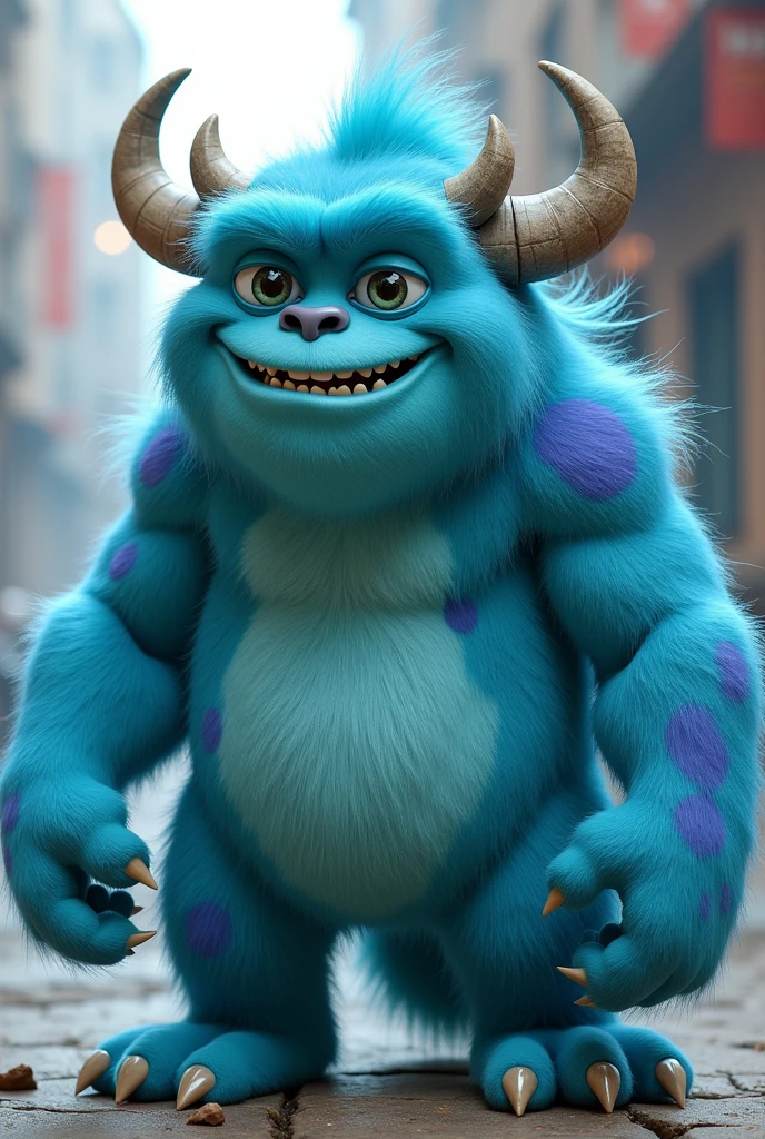 A monster, high, fitness, small round ears, sky blue, Love, strong, muscular