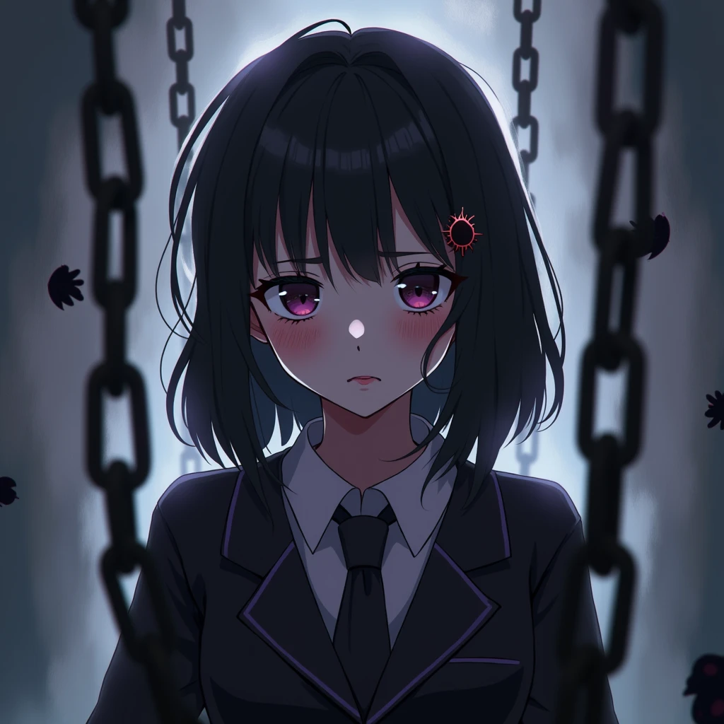phonk anime girl horror with chains in background with blur, 8k high quality image, "GX Station" brand