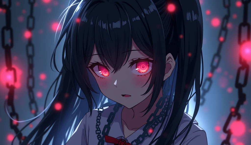 phonk anime girl horror with chains in background with blur, 8k high quality image, "GX Station" brand