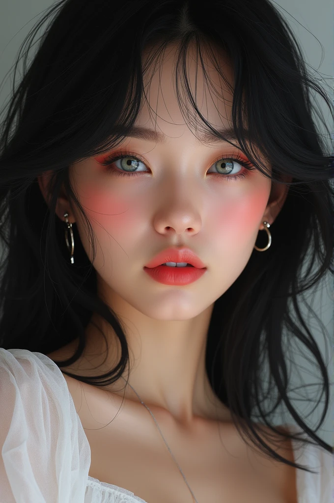 Rosé Park with black hair, light eyes