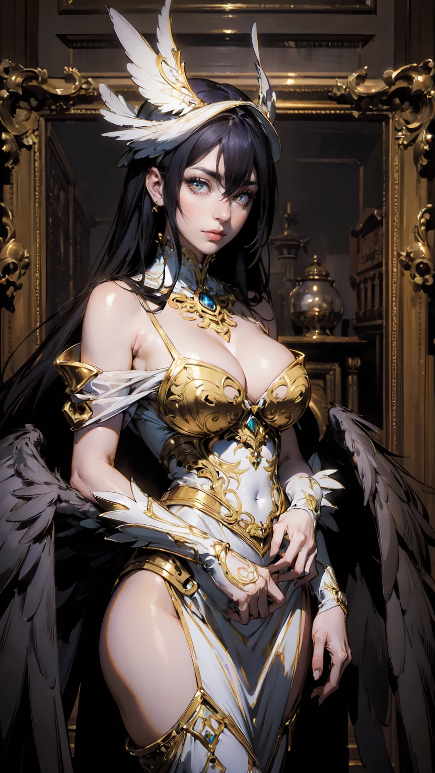 -(Best image quality with high resolution,masterpiece:1.2),ultra detailed,
-Adult woman ,An anthropomorphic owl with intricate details,piercing yellow eyes eyes,The feathers are sharply focused,and massive wings pressed along the body [Dark and mysterious],Bold surrealism,delicate color palette,
-
