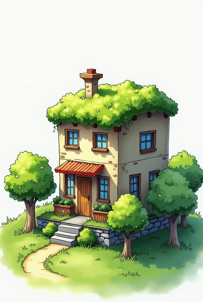 draw a green roof on a building