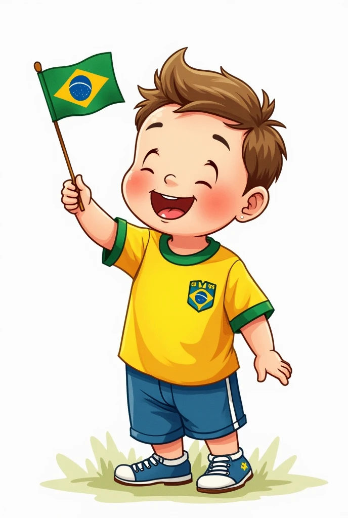  baby drawing with brazil shirt and a flag in hand 
