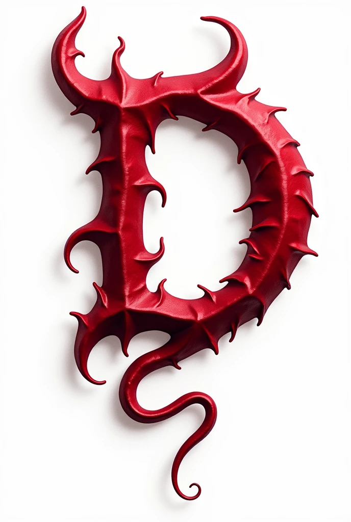 a sexual striking red letter D with demon horns and a tail, high-resolution, creating an impression of sexuality and power. White background.