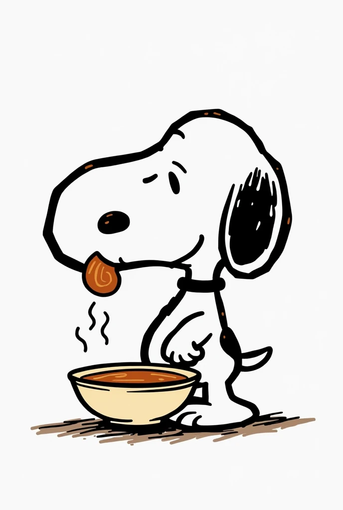 I need you to make me a logo for my product. I want it to be a Snoopy eating a bowl of soup., I want the logo to be black and white and the name to be centered and it has to say (Gordis Doggies) mandatory, try to make Snoopy not so identical, that is, get inspired by Charles M.. Schulz but don't do it the same way or mention his name and I want it to be a logo in the style of the cartoon