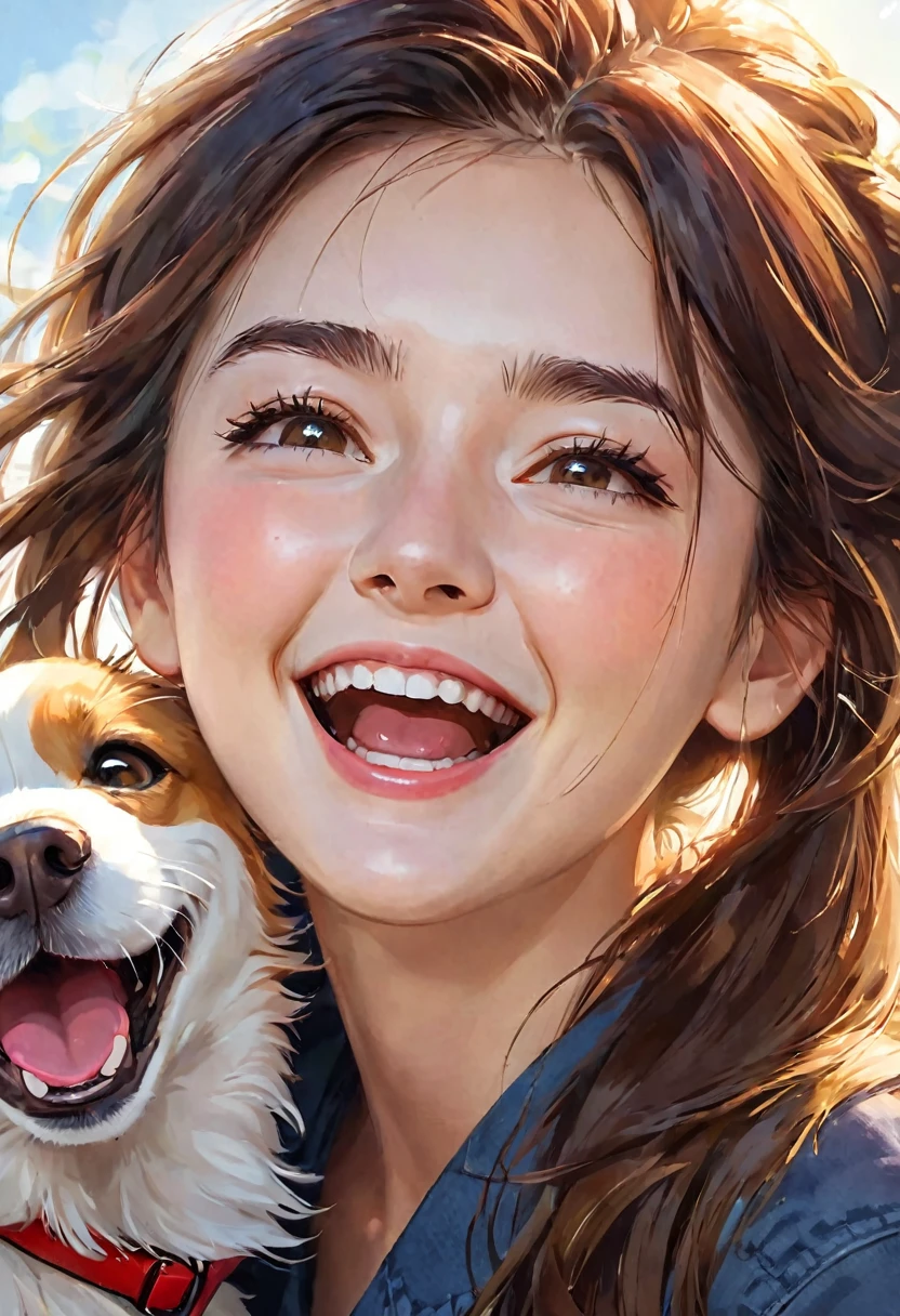 dog, calm expression, laugh, close one's eyes, Surrounded by gold coins, full of money, perfect face, perfect body, Stack the gold coins, fine particles of light