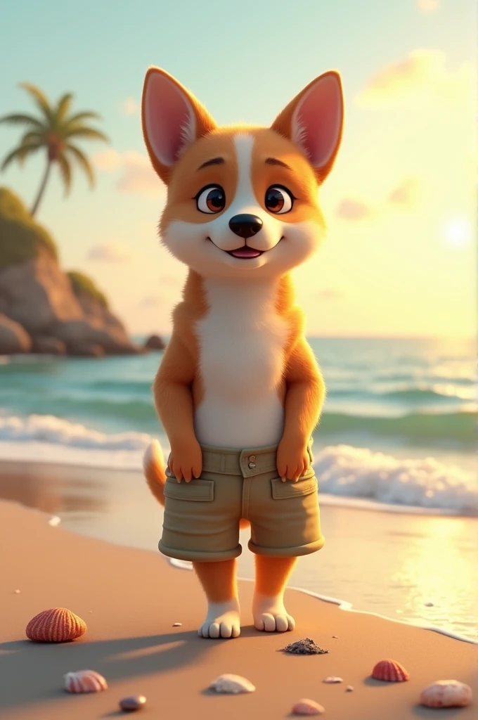 Dog walking on the beach with hands in pockets standing