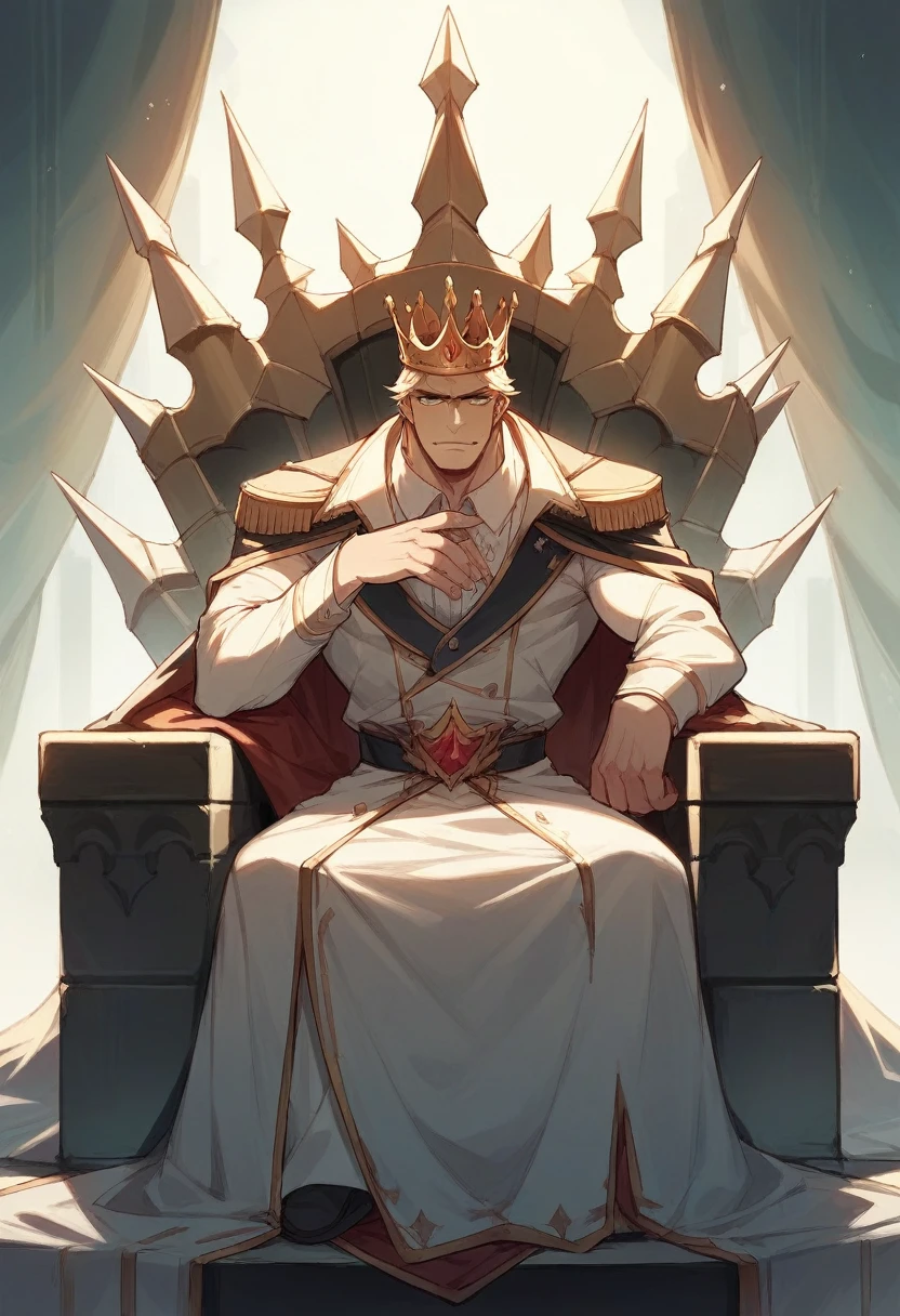 A king with a crown sitting on the throne