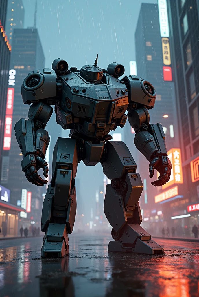 チームベースのアクションシューティングビデオゲームの非常に詳細な多足多関節の近未来的なHeavy Armor戦車のキャラクター、Job title: Tank、Exquisitely detailed tanks、Heavy Armor、Rocket Launcher、Old lady driving a tank、Concept Art、Intricate details、Hyperrealistic、8k、Highest quality、Photorealistic、masterpiece、terrorist attack、 explosion、night、rain、 Detailed futuristic cityscape、Neon Light
