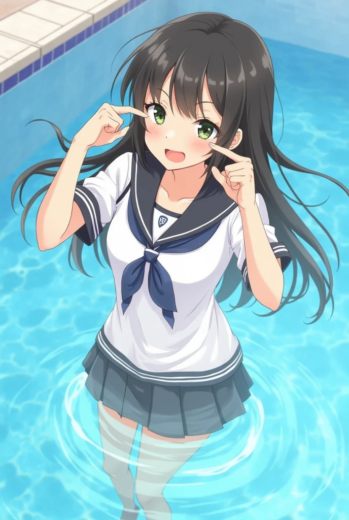 In the pool of the elementary school、A schoolgirl spreads her pussy with her fingers、Peeing