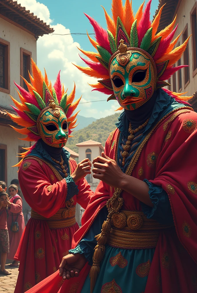Advertising art for diablada event with masks and others