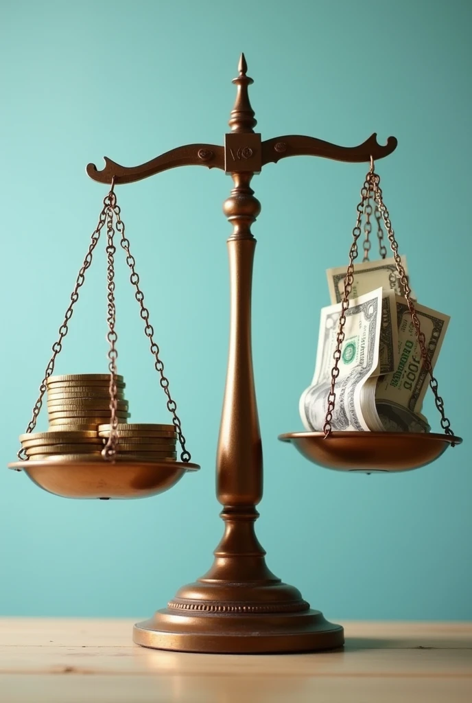 create a realistic image of an unbalanced scale with expenses and income on each side