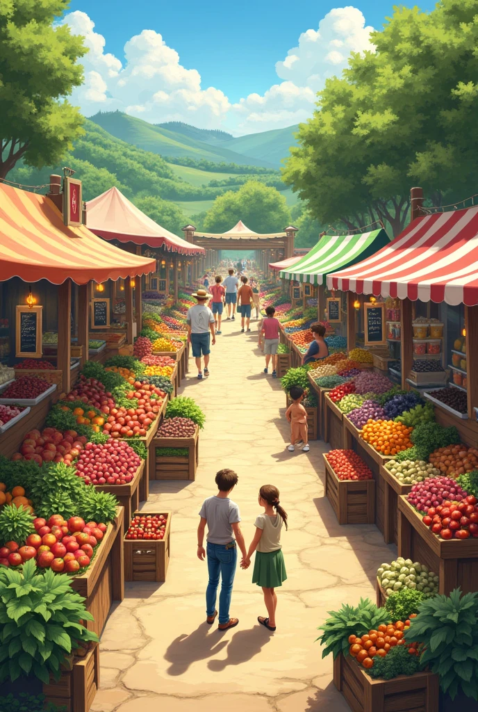 Create an image with a drawing of field products being sold