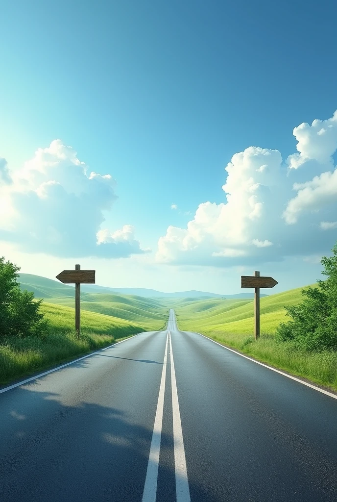 Create as realistic a road divided into two paths as possible,* where one sign points one way and the other the other way representing the choices and changes possible after training, make a forked road
