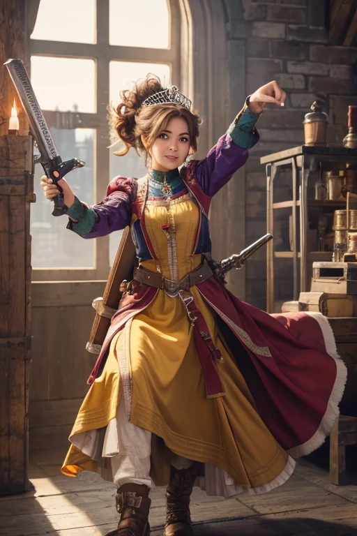 Beautiful Princess of the Industrial Kingdom,Adventurer,Pointing a weapon