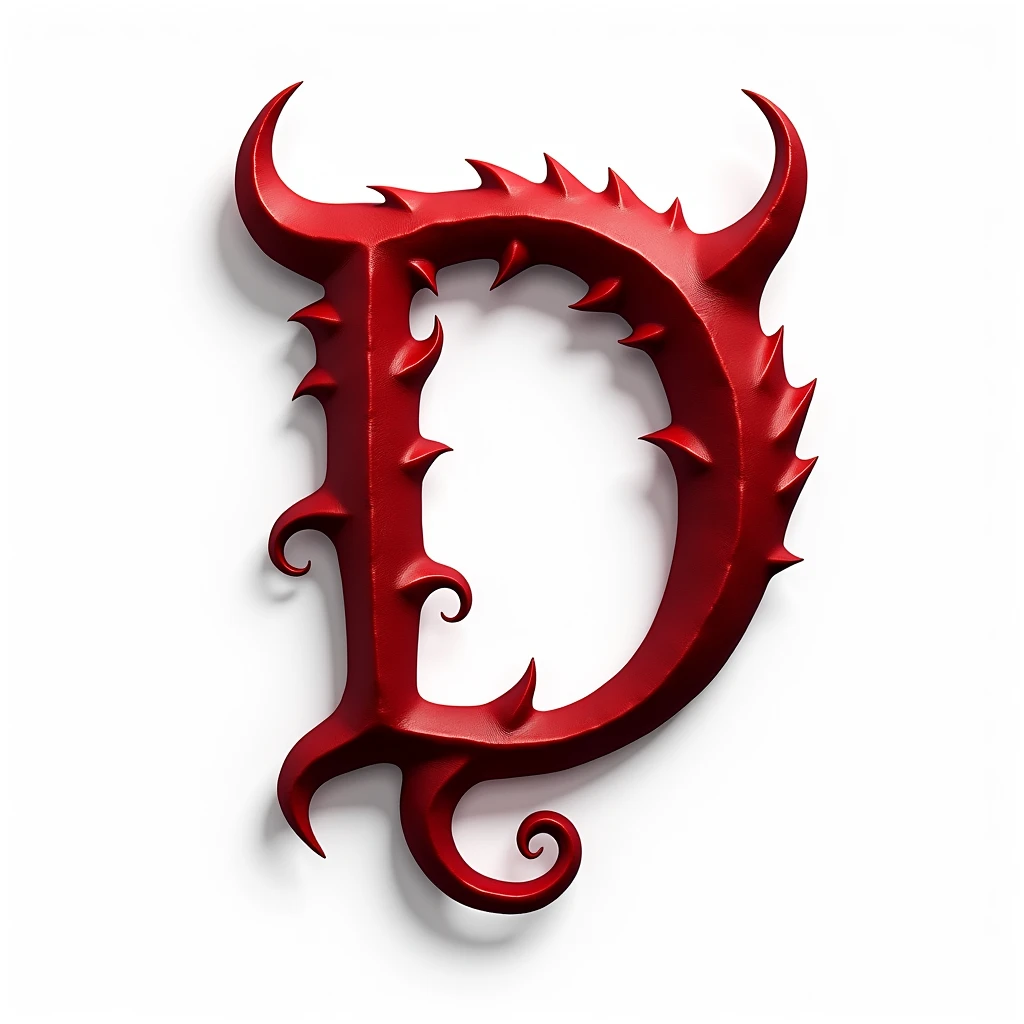 a sexual striking red letter D with demon horns and a tail, creating an impression of sexuality and power. White background. High-resolution.