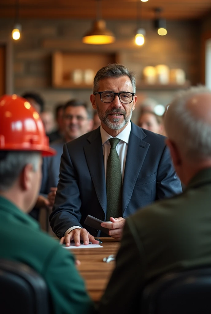 A president giving a meeting with farmers and miners