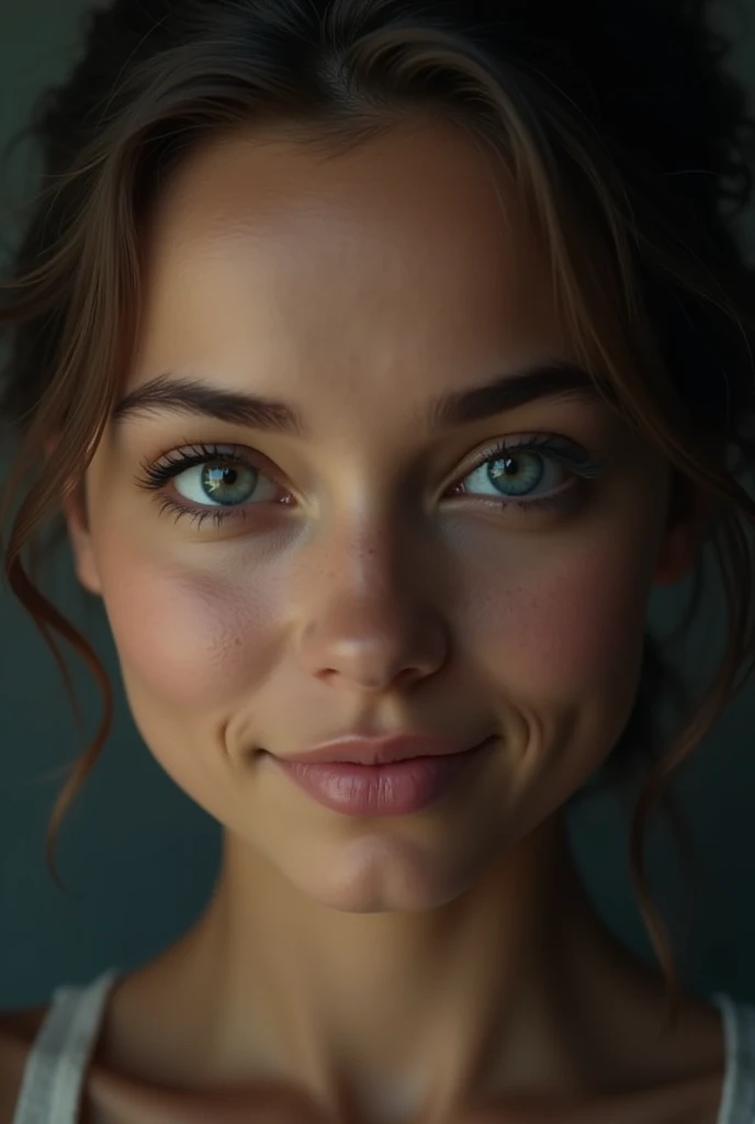 Body portrait, 8k, Thin and beautiful eyes, Dindal effect, masterpiece, top quality, high quality, high resolution, very detailed photos, (natural skin texture, good skin, hyperrealism, super clarity), high detail skin, (Very good, good skin texture, intricate details, beautiful face, (realistic face), realistic eyes, beautiful and delicate eyes, realistic skin, beautiful skin, surreal, The Golden Ratio in great detail, smiling eyes, ((night moonlight background) )), Body portrait, g-cup, big bust, huge breasts, big bust, attractive, sexy knit dress, I can see a lot of breasts. 