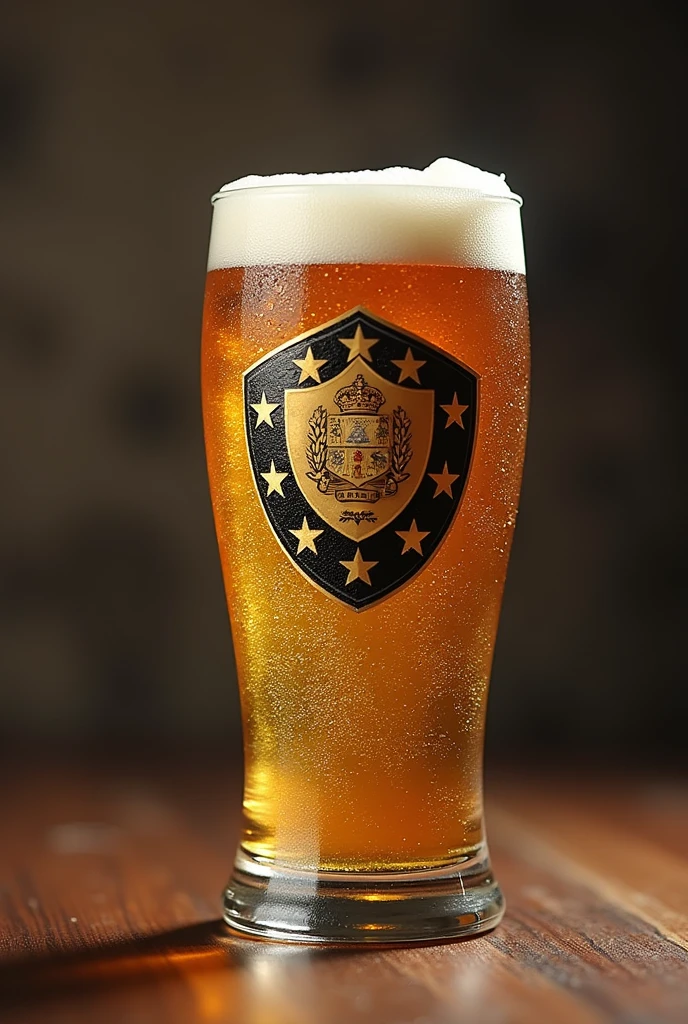a Chilean football shield with a beer