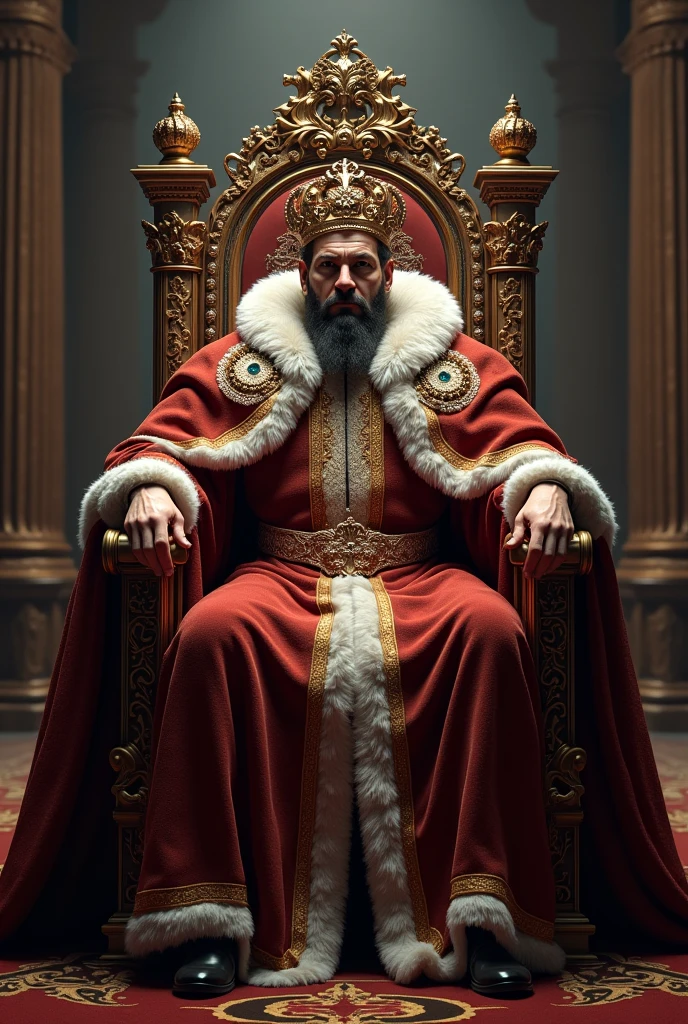 A realistic image of a king sitting on a throne