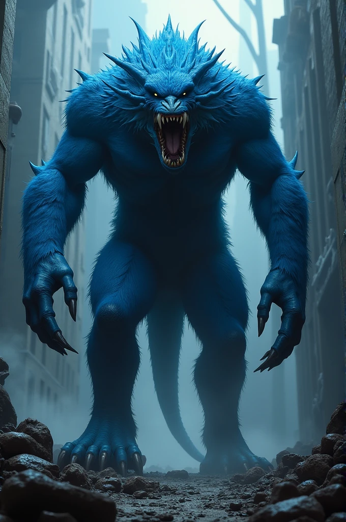 A long-armed, blue-furred monster