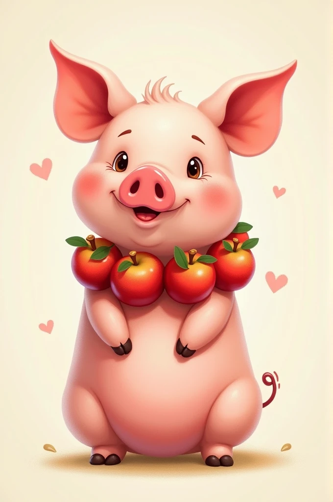 Pig wearing an apple necklace