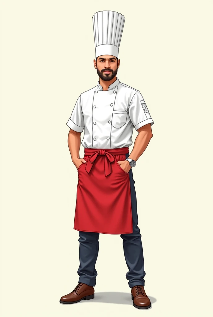 Drawing of a pastry chef with a red apron and a chef&#39;s hat