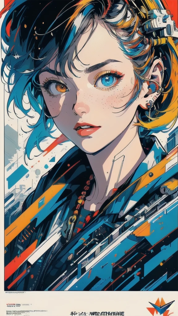 (((masterpiece, highest quality))),(((solo:1.2))),(((1girl:1.2))),32k wallpaper, very detailed, poster, vintage science fiction,(((((geometric cinematic movie poster))))), (bauhaus), shape,(((abstract))),(mid century modern),movie poster,(((((portfolio))))),(((((Close-up))))),(((((bust up))))),((((more various angle)))),(((highlight))),((((heterochromia)))),(((complete. detailed face))),(((Extremely talented))),(((((most complecated machine))))),(((((unlimited mechanic Workaholic))))),(((Absolutely detailed Mighty machines background))),(((Geiger counter))),(((Beautiful vibrant color scheme))),(((mouth wide open)))
