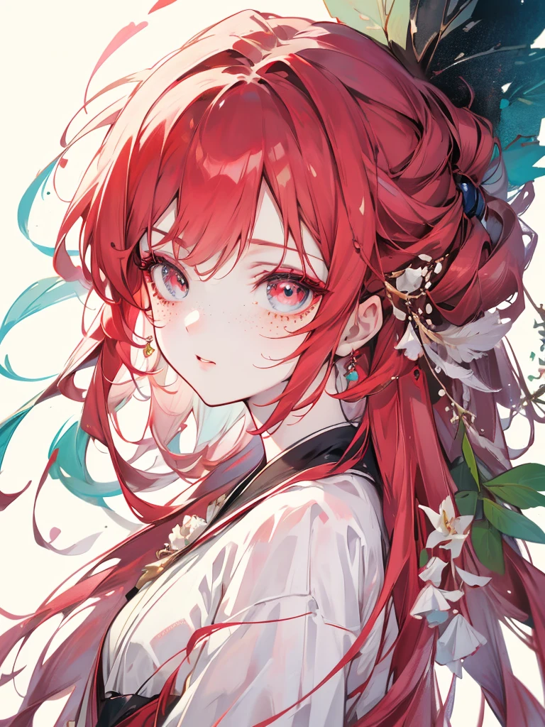 masterpiece, Highest quality, {Highest quality}, {{masterpiece}}, {High resolution}, concentrated, Anime Style, Woman cartoon closeup, Girl Design, Portraiture, Gisha, Anime Images, Long Hair, Redhead, Redhead, Straight eyes, Sophisticated and powerful appearance, exotic, expensive, freckles, Hilarious, Casual chic outfit, colorful, color