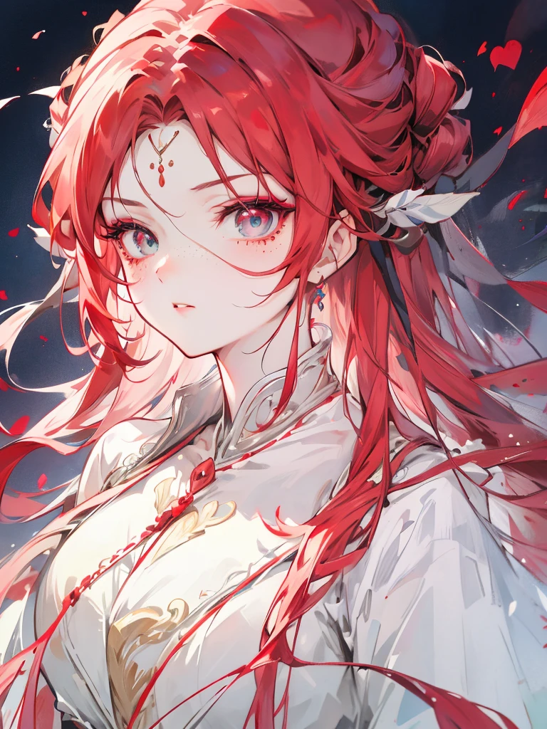 masterpiece, Highest quality, {Highest quality}, {{masterpiece}}, {High resolution}, concentrated, Anime Style, Woman cartoon closeup, Girl Design, Portraiture, Gisha, Anime Images, Long Hair, Redhead, Redhead, Straight eyes, Sophisticated and powerful appearance, exotic, expensive, freckles, Hilarious, Casual chic outfit, colorful, color  