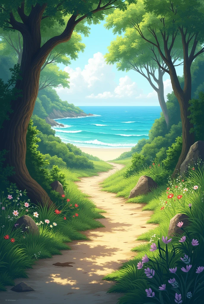 path, quiet, without stress, With water, forest and ocean or sea