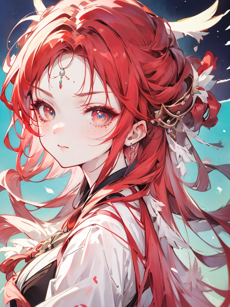 masterpiece, Highest quality, {Highest quality}, {{masterpiece}}, {High resolution}, concentrated, Anime Style, Woman cartoon closeup, Girl Design, Portraiture, Gisha, Anime Images, Long Hair, Redhead, Redhead, Straight eyes, Sophisticated and powerful appearance, exotic, expensive, freckles, Hilarious, Casual chic outfit, colorful, color  