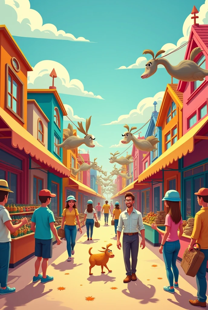 Draw a cartoon involving producers and consumers