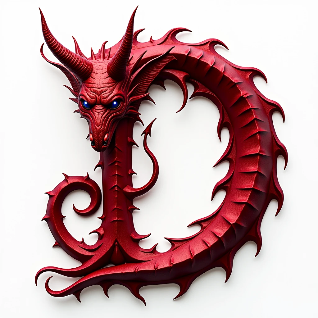 a sexual striking red letter D with demon horns and a tail, creating an impression of sexuality and power. White background. High-resolution.