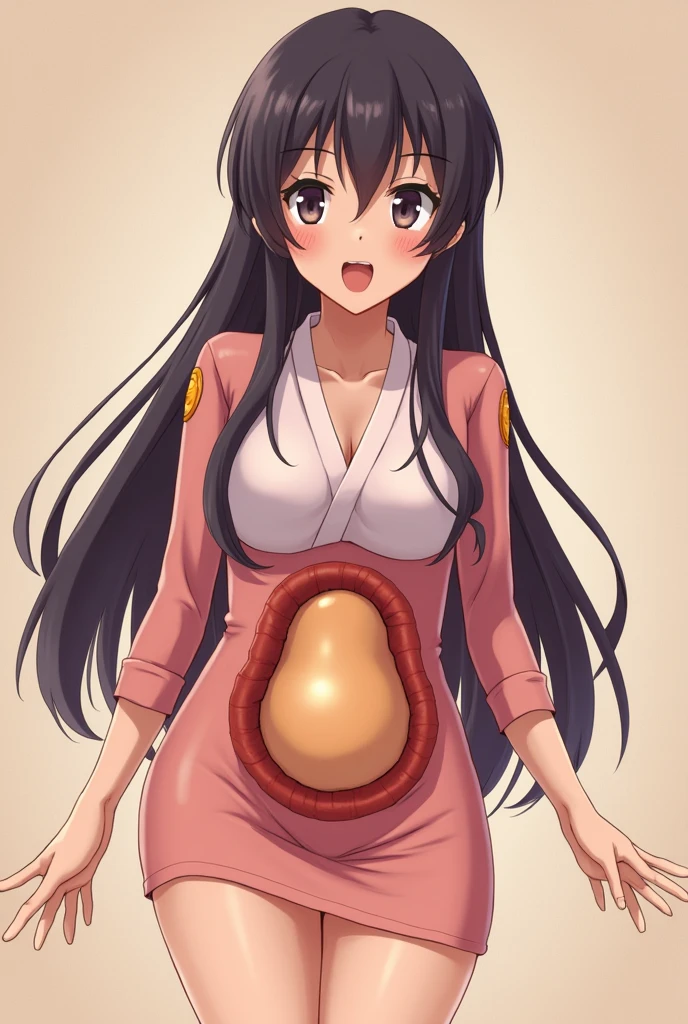 Create an image of the character Hinata with a large, thick penis inside her vagina.