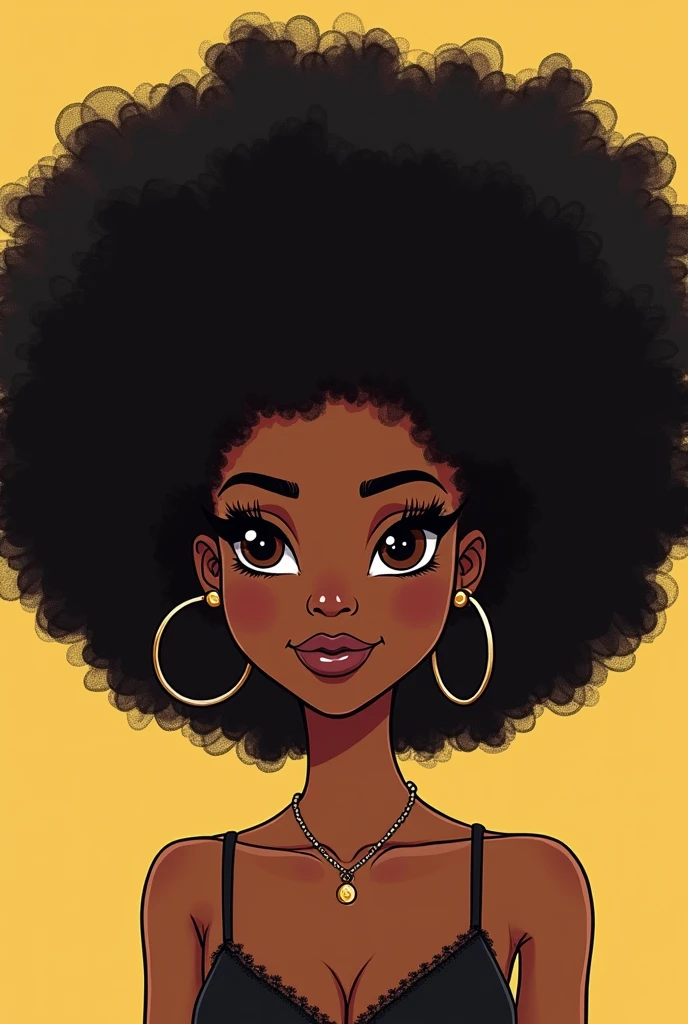 cartoon image of a woman with a big Afro hair, fille noire funky super mignonne, Illustration de style dessin animé, dessin animé style, dessin animé style, dans un style d'illustration numérique, conception de personnages très détaillée, joli art numérique détaillé, fanart de fille urbaine, Conception de personnages de portraits, belle illustration numérique, portrait de haute qualité, dessin animé, Afro, portrait de conception de personnages