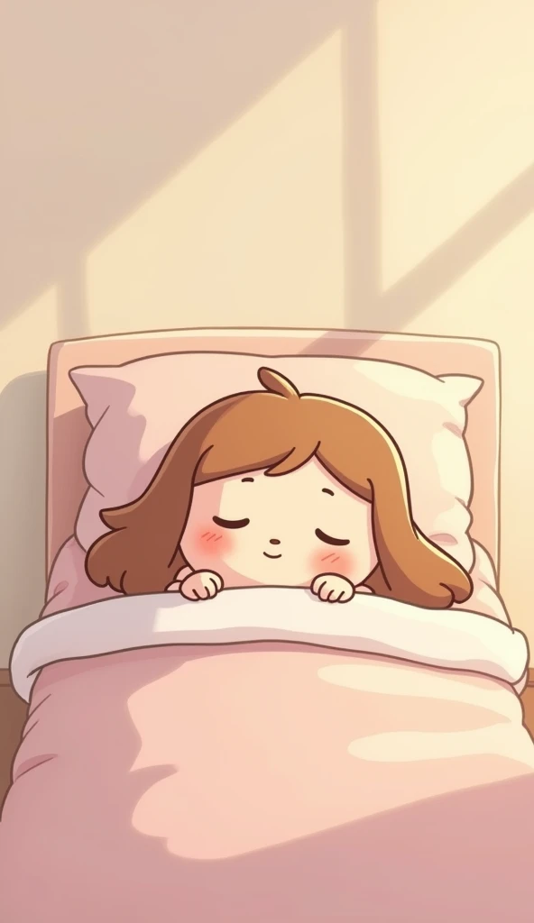 (accurately spelled text "cartoon character sleeping"), cartoon character, cozy bed, fluffy pillow on side, dreamy expression, (Disney-style), cute and funny vibe, pastel color tones, soft lighting, whimsical atmosphere, minimalist aesthetic, clear details, screenshot style, ultra-detailed.