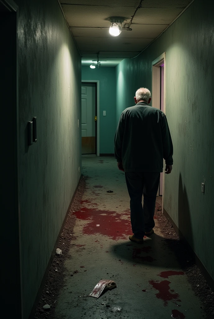 An old man goes down to the almost abandoned basement and finds a crime scene., He finds the body of his son bleeding out and next to it the body of his grandson&#39;s wife
