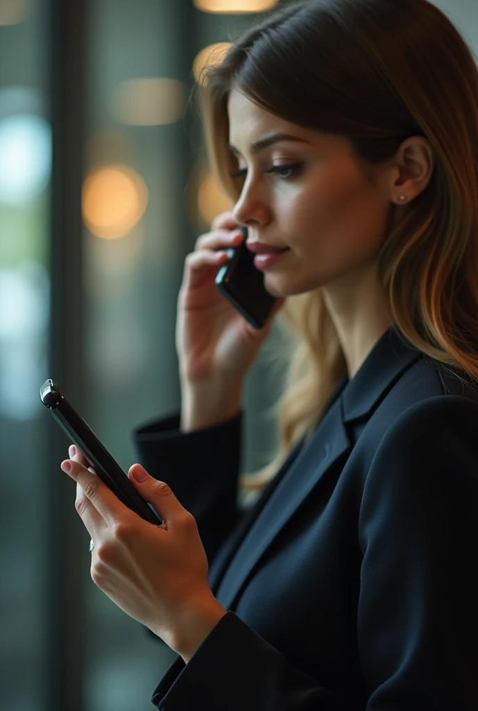 Secretary on cell phone with blur 