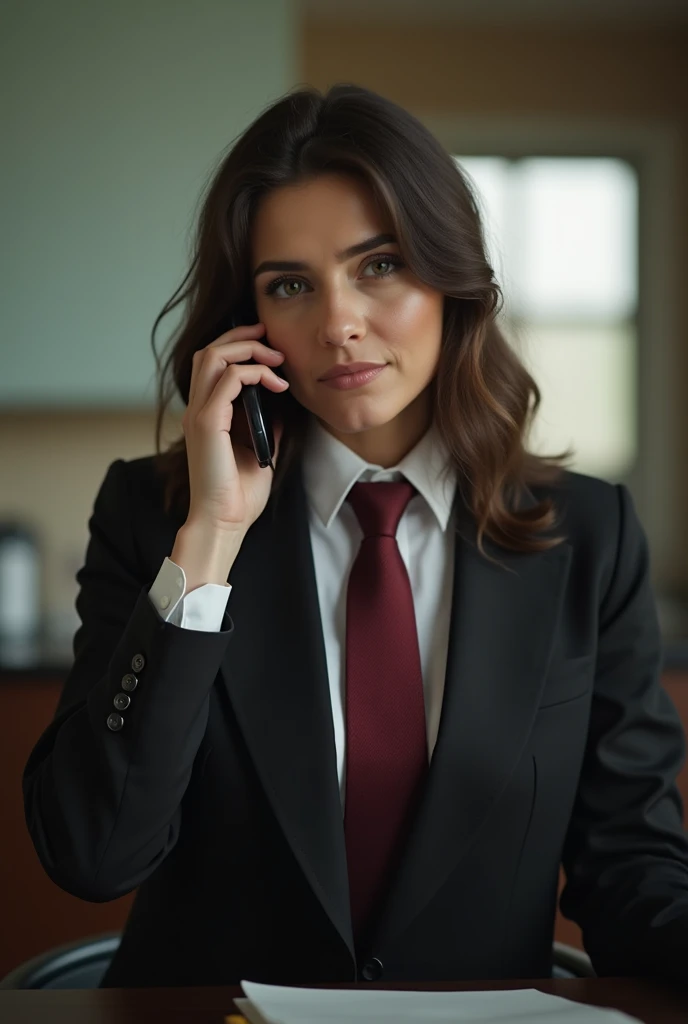 Secretary on cell phone with blur
