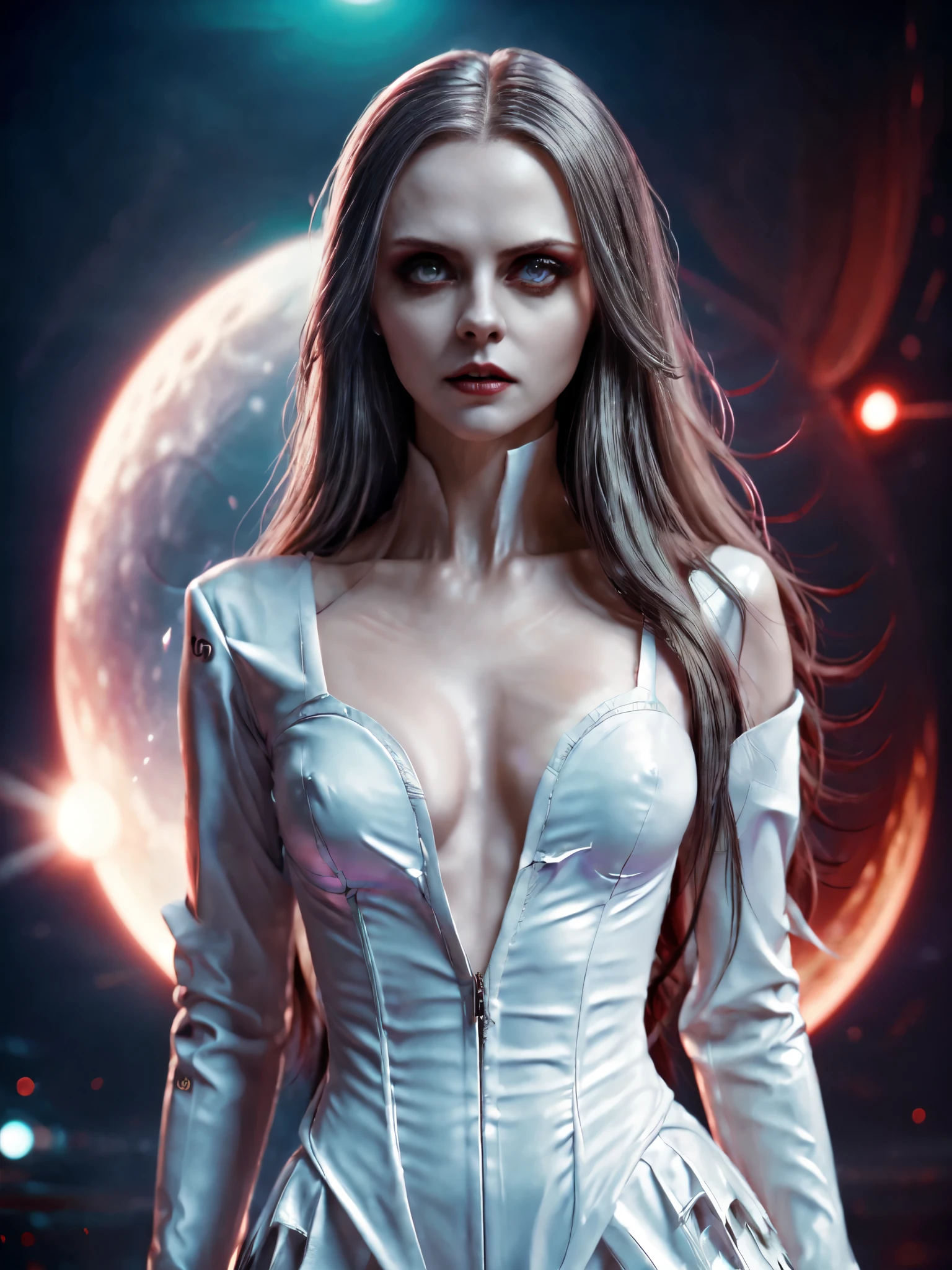 masterpiece, best quality, vampire family, full figure skinny mom whit old daughter, cinematic, moonlight night, best quality, full body shot, an elegant tall slender girl, 8k, perfect and deep shadows, detailed eyes, full body shot, high quality picture, high detailed background, HD shadows, (red glowing eyes:1.2), an evil grin, fangs are visible, pale skin, neodark, christinaricci-ti, chri5tinaricci99, glowing eyes
