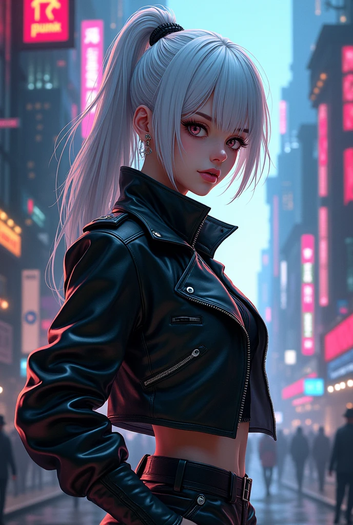 anime - style woman with white hair and a black leather jacket, badass anime 8 k, best anime 4k konachan wallpaper, cyberpunk anime girl in hoodie, anime style 4 k, female cyberpunk anime girl, cyberpunk anime girl, cyberpunk anime girl mech, cyborg - girl with silver hair, digital cyberpunk anime art, anime cyberpunk art, anime art wallpaper 8 k