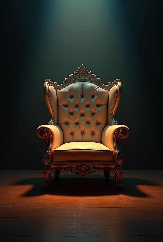 Create the image of a beautiful armchair in a completely dark room, but with a light illuminating only the armchair