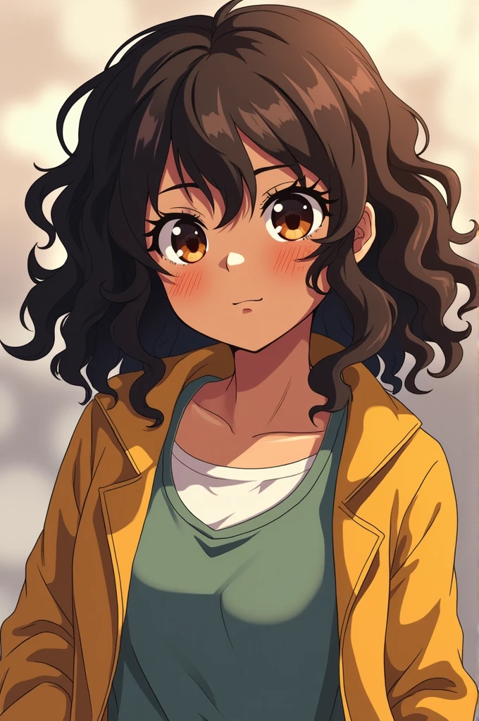 Imagine a character in the world of boku no hero academia, a 19 year old chubby girl with wavy hair brown eyes brown skin