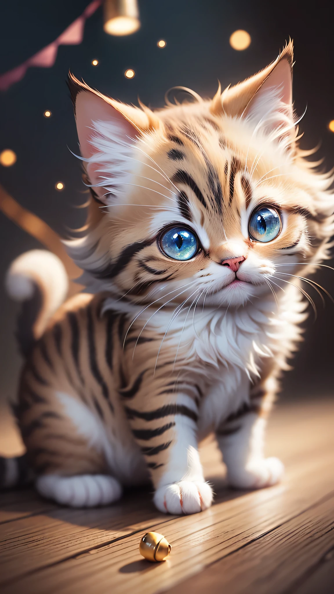 Cute little surreal cat、Munchkin、Adorable and fluffy、Cinematic Lighting Effects、Charm、very cute、Fantasy art、Bokeh、Digital Painting、Soft lighting、4K resolution、 Photorealistic Rendering、Very detailed、A realistic masterpiece、Professional photography、