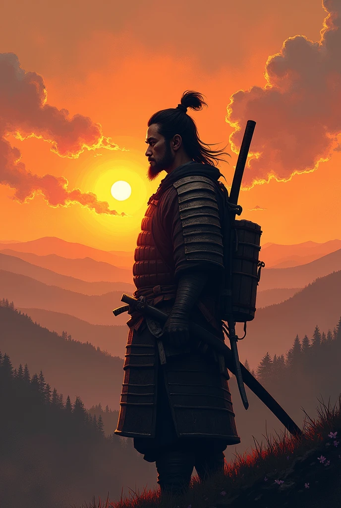 Tired samurai contemplating the sunset
