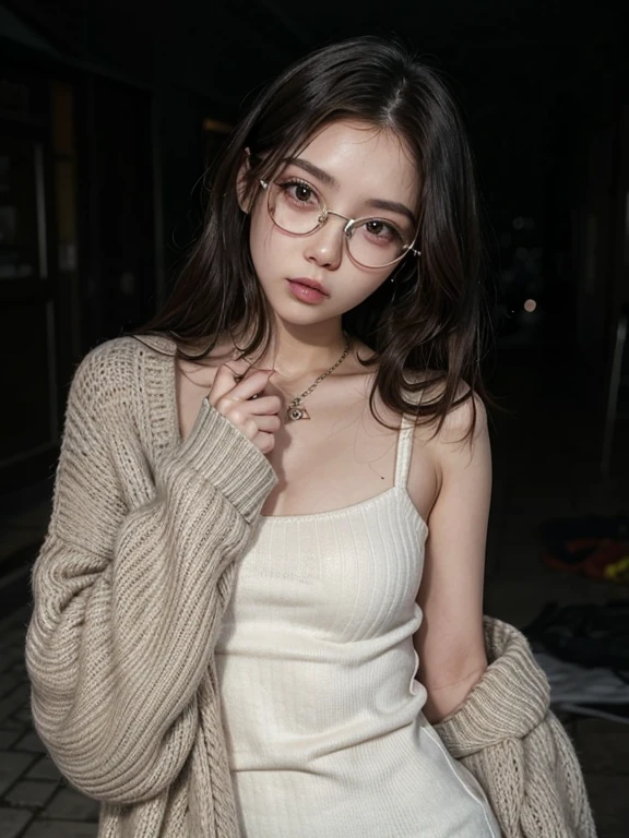 there is a woman With glasses and a sweater posing for a picture, ulzzang, With glasses cuadradas, cruel korean gothic girl, With glasses, jennie blackpink, mine twice, white hime cut hairstyle, with long hair, wearing big thin round glasses, with black glasses, with short hair, Seseon Yoon, wearing small round glasses, beautiful girl, 16 years
